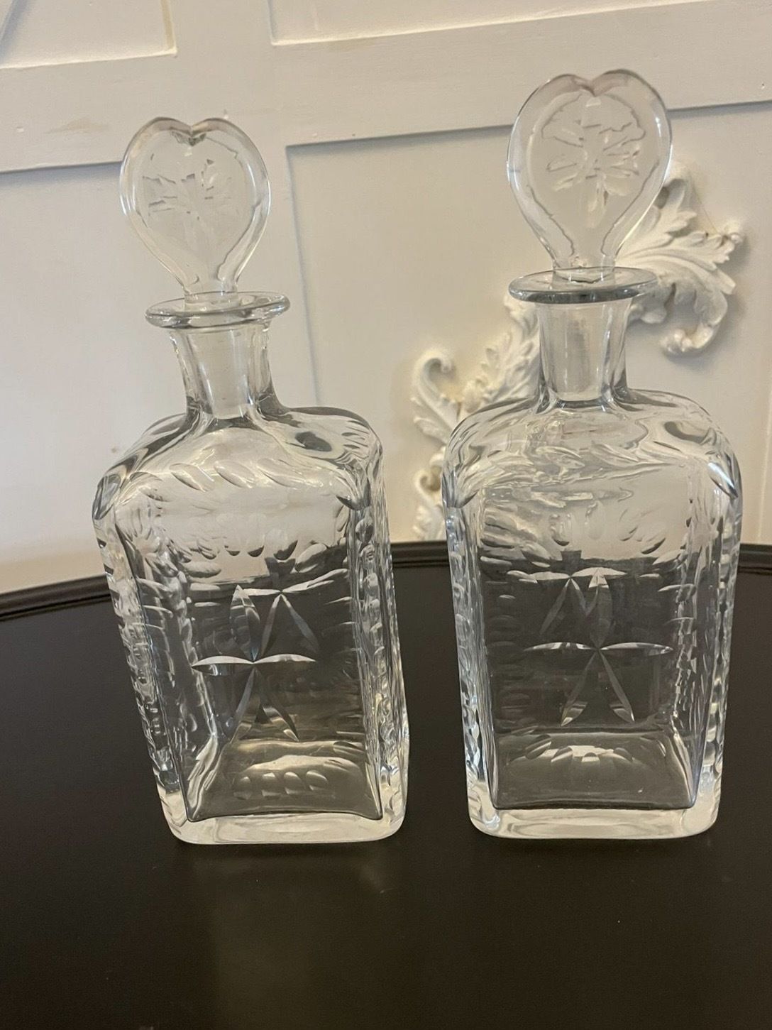 Unusual Pair Of Antique 19th Century Quality Cut Glass Decanters