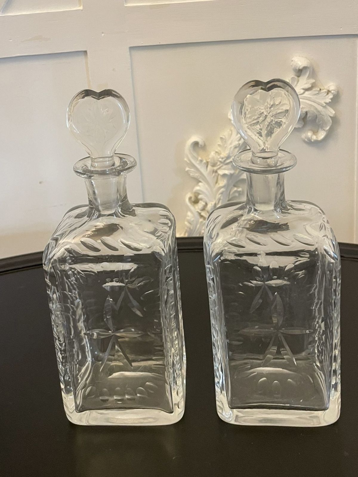 Unusual Pair Of Antique 19th Century Quality Cut Glass Decanters photo Home Decor