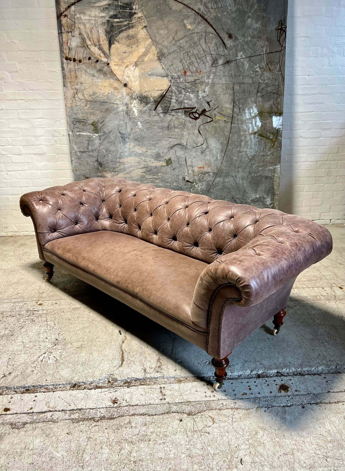 A Very Elegant Antique 19thc Leather Chesterfield Sofa In The Manner Of Holland & Sons photo for sale