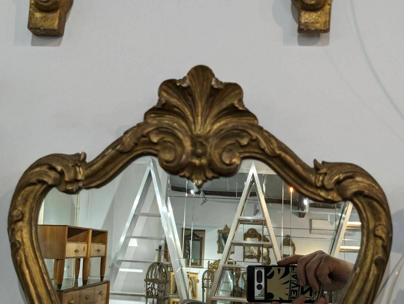 Gilded Wood Style Escutcheon Mirror 1900 photo for sale