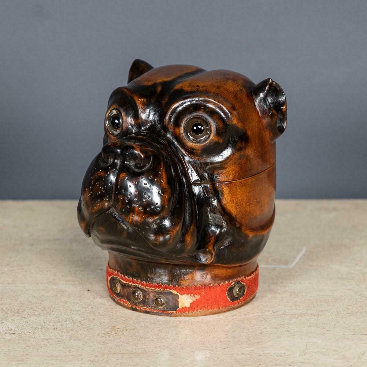 Antique 20thc Lignum Vitae Bulldog Inkwell Jar C.1910 photo furniture
