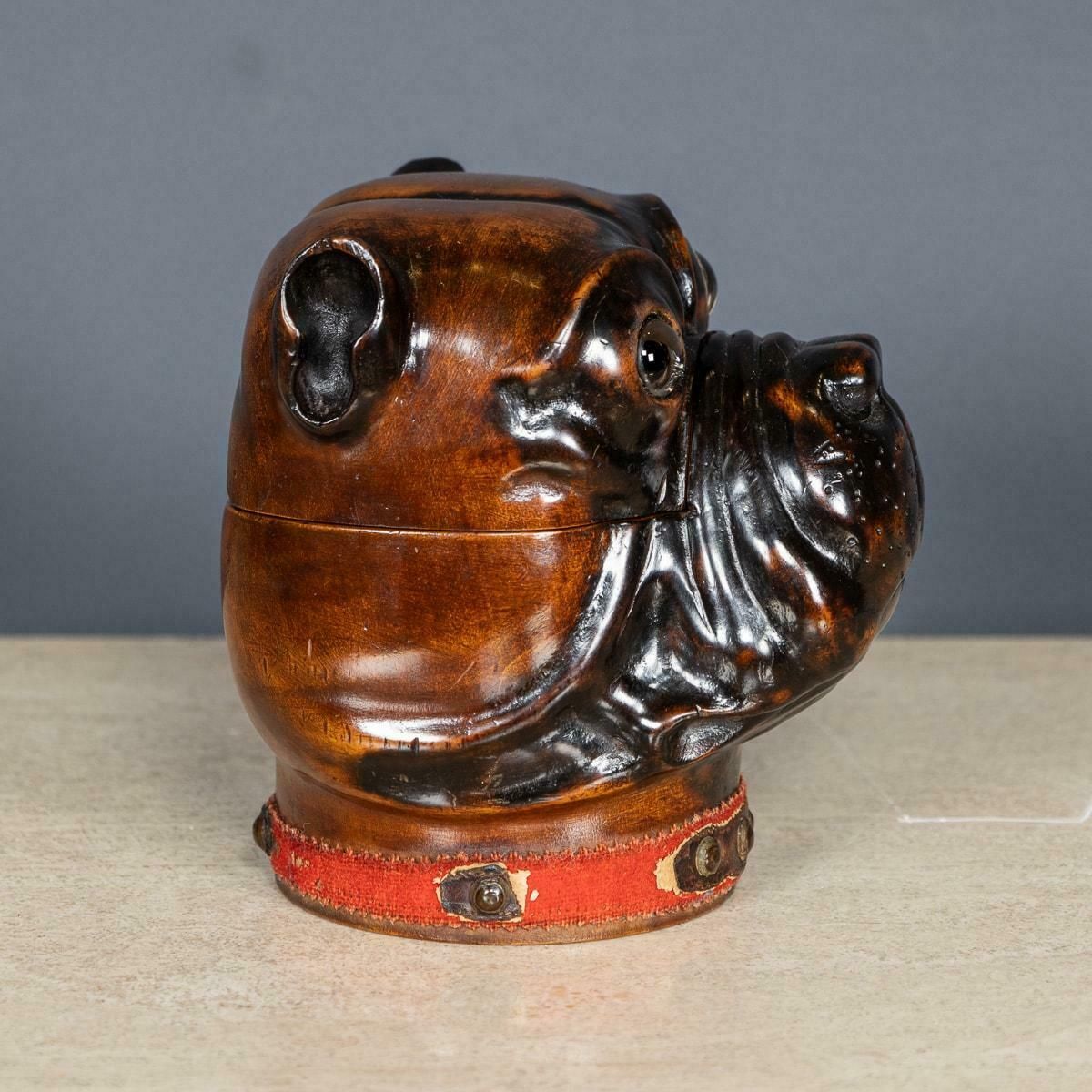 Antique 20thc Lignum Vitae Bulldog Inkwell Jar C.1910 photo vinterior