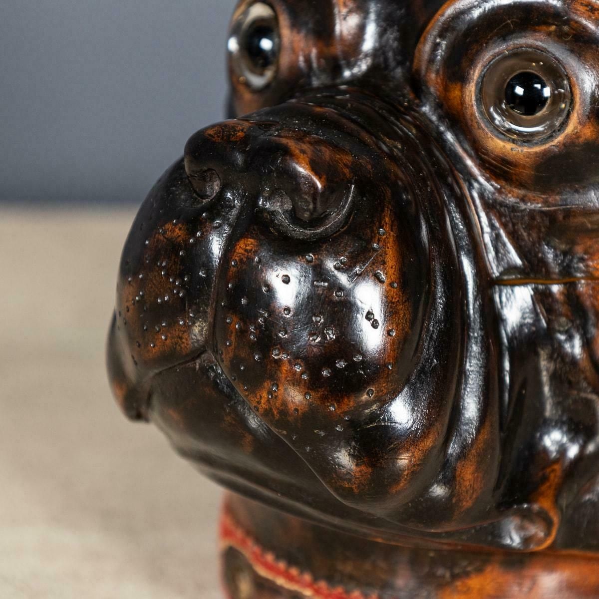 photo vinterior Antique 20thc Lignum Vitae Bulldog Inkwell Jar C.1910