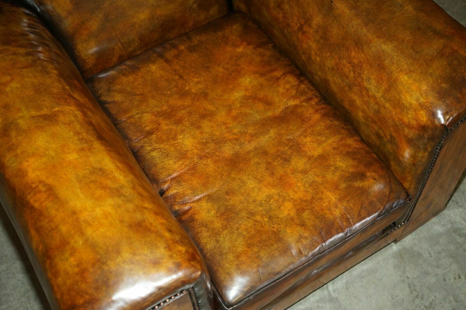 Fully Restored Antique Art Deco Brown Leather Walnut Framed Club Odeon Armchair photo buy