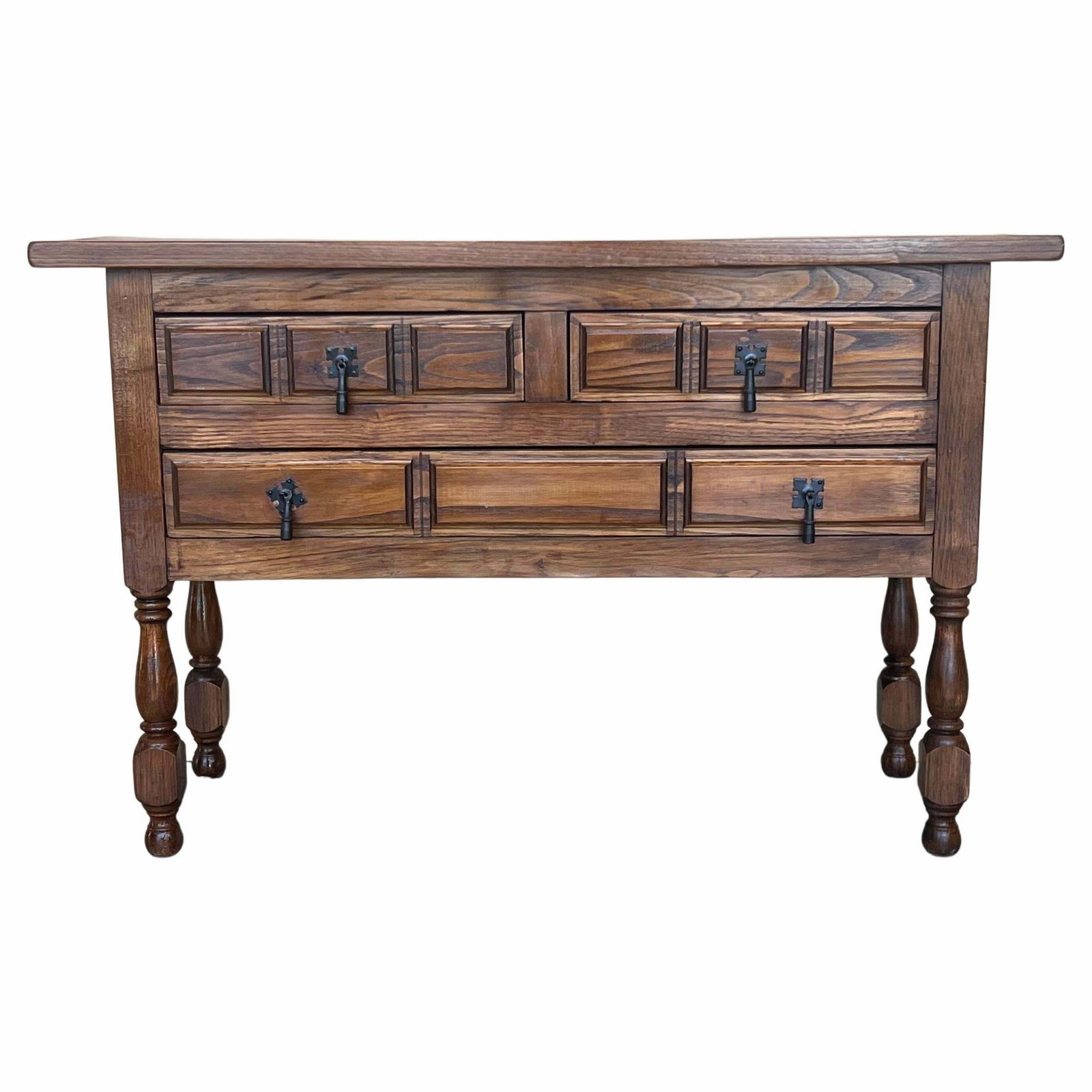Console catalane espagnole en noyer sculpté, quatre tiroirs, XIXe siècle
