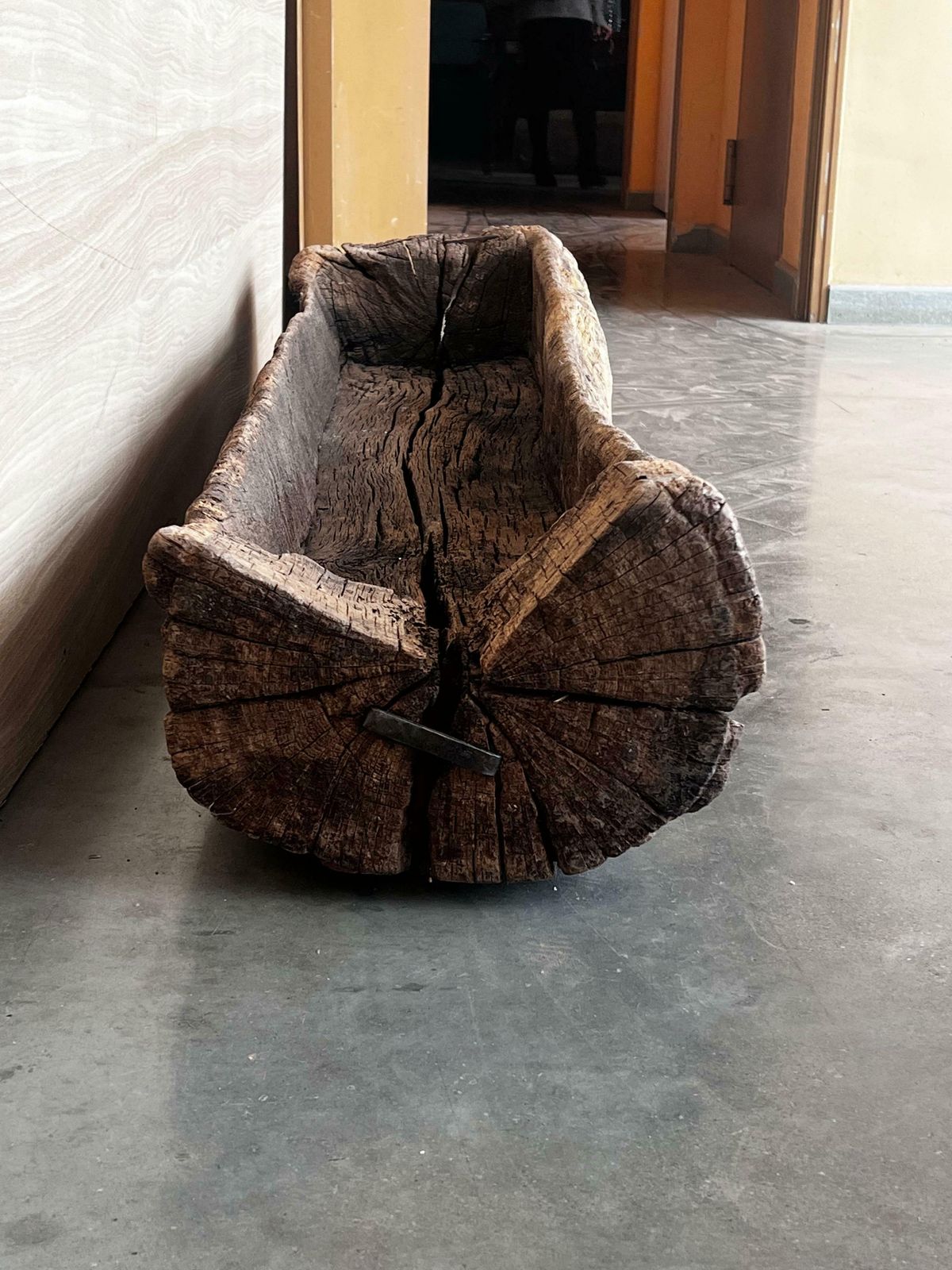 Spanish Antique & Brutalist Hollowed Out Tree Trunk Wooden Planter, 1700 photo vinterior