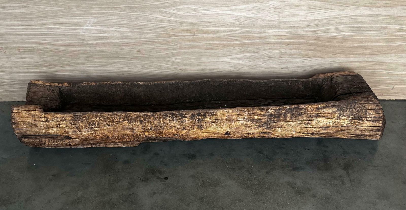 photo furniture Spanish Antique & Brutalist Hollowed Out Tree Trunk Wooden Planter, 1700