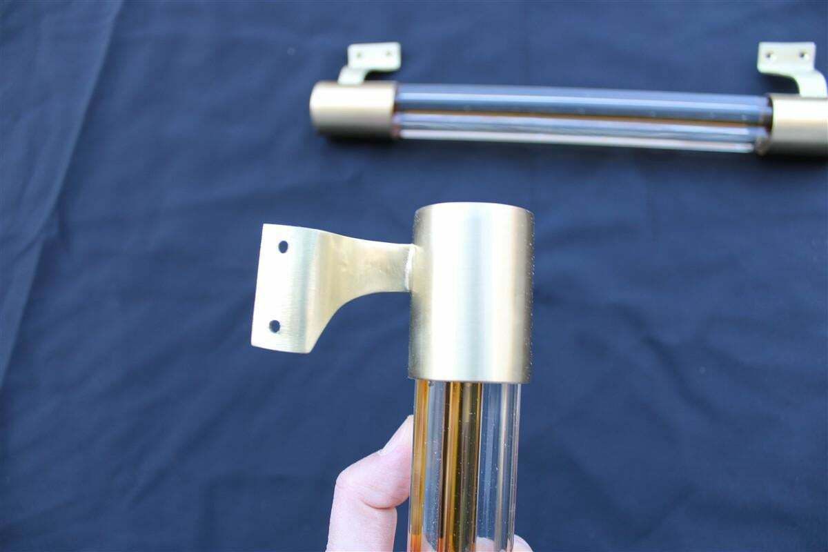 Coppia Di Maniglie Venini Della Metà Del Secolo Scorso In Ottone Satinato E Vetro Di Murano 1950 Made In Italy photo Home Fixtures