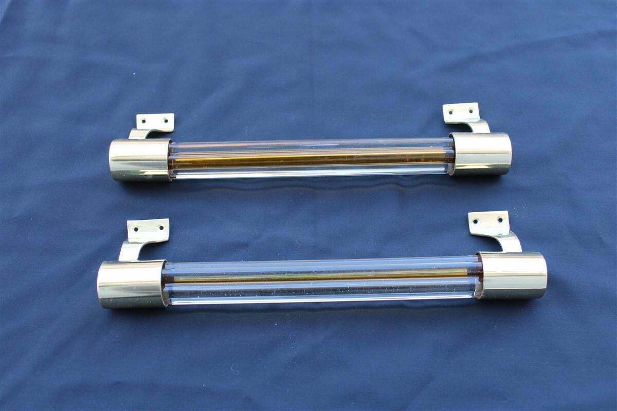 Pair Of Mid Century Venini Handles In Polished Brass And Murano Glass 1950 Made In Italy photo vintage