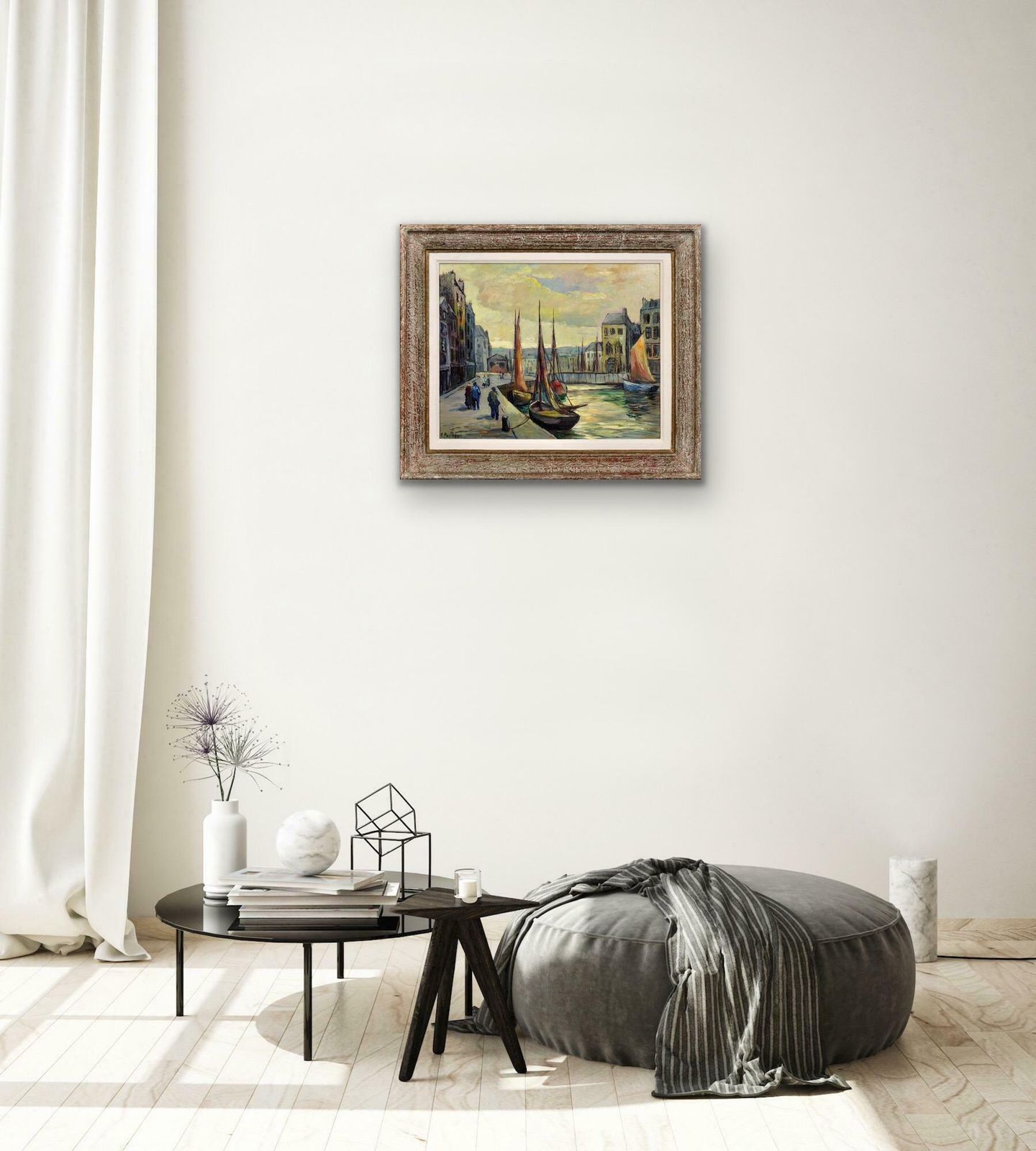 Fred Pailhes 1902 To 1991. Promenade Le Havre Harbour. France 1950s Normandy. French Mid 20th Century Montparnasse Framed Oil Painting. photo vinterior