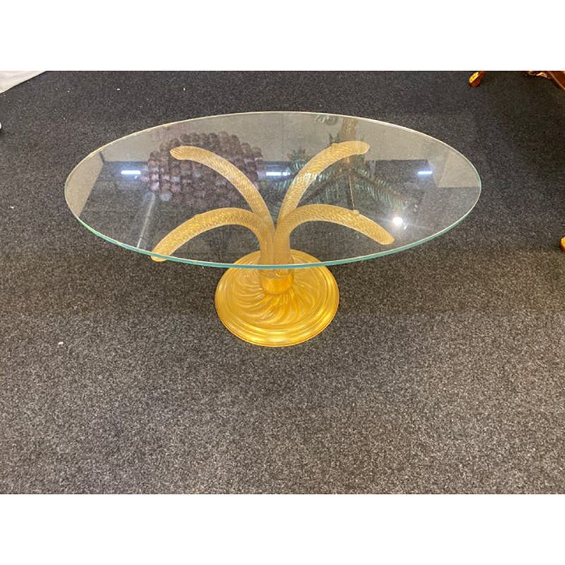 1980s Vintage Gold "Torciglione" Murano Glass Attributed Coffee Table photo furniture