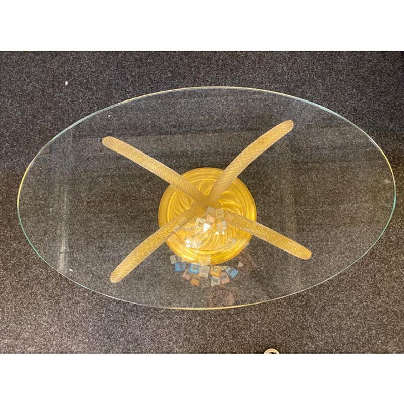 1980s Vintage Gold "Torciglione" Murano Glass Attributed Coffee Table photo for sale