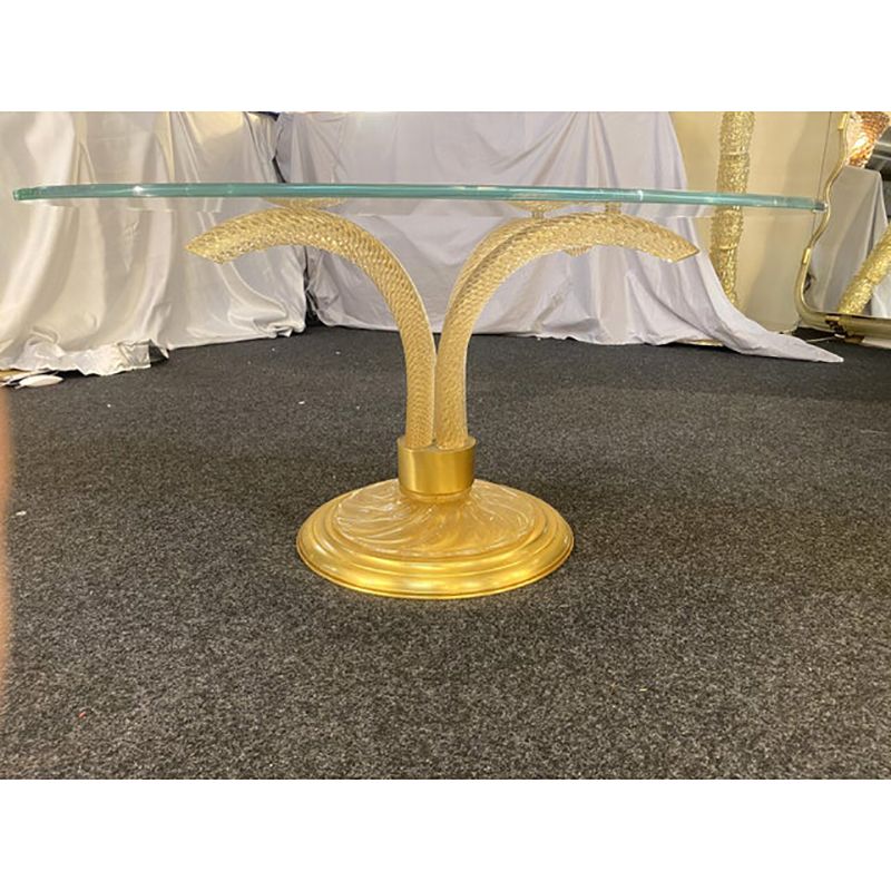 1980s Vintage Gold "Torciglione" Murano Glass Attributed Coffee Table photo vintage