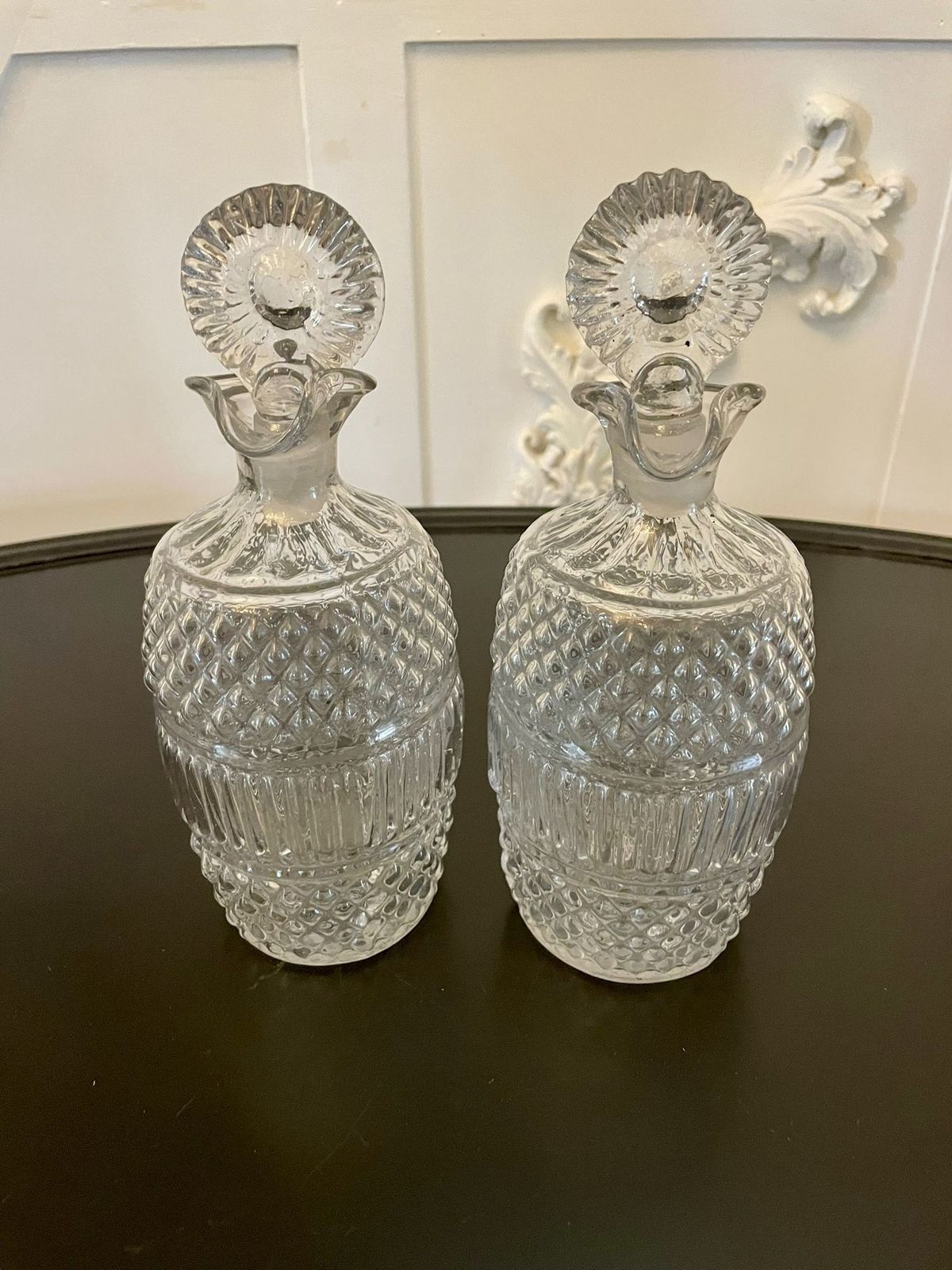 Unusual Pair Of Irish Antique Quality Cut Glass Decanters photo vinterior