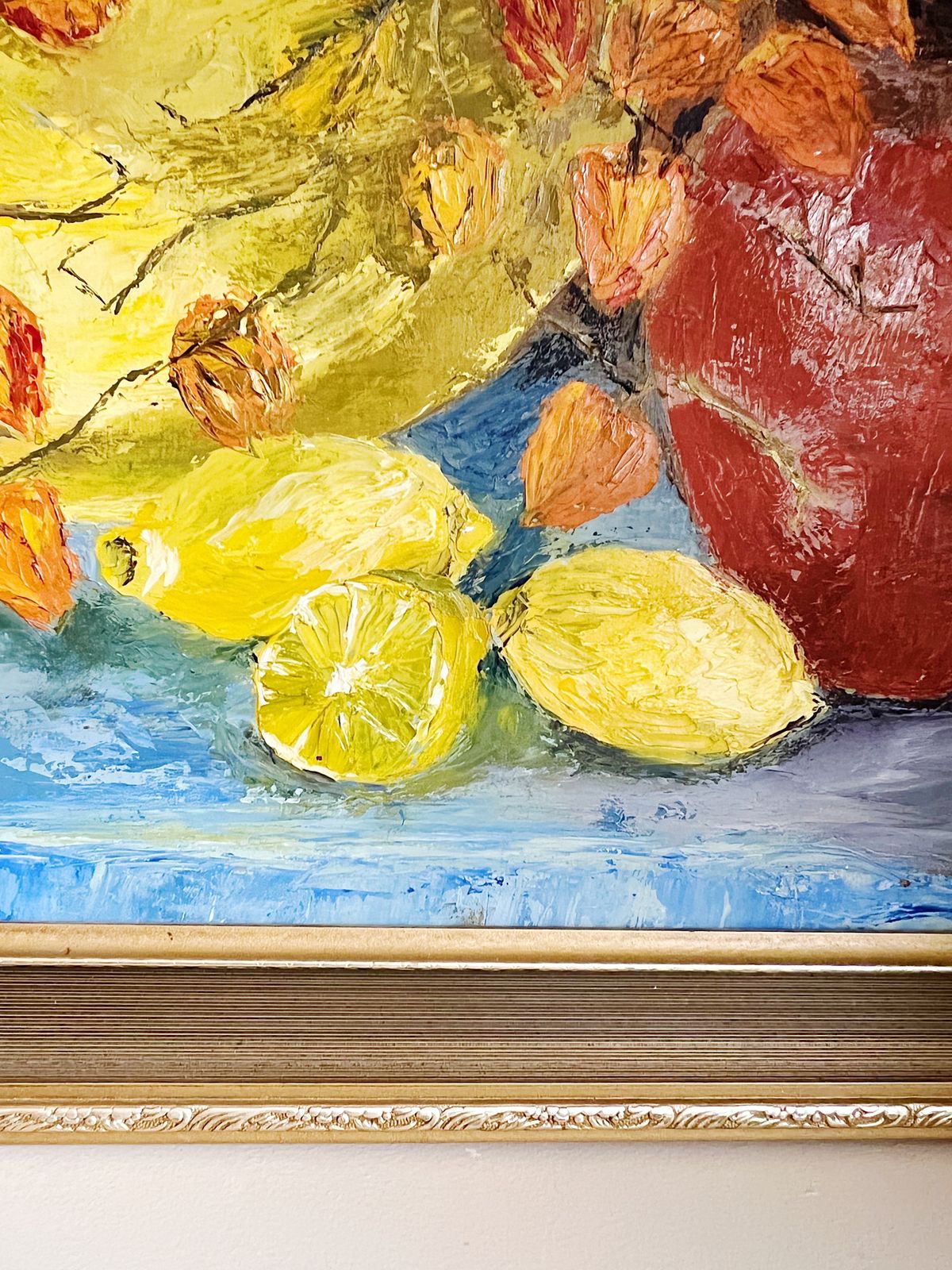 Vintage Jug And Lemons Oil Painting Framed photo 120.0