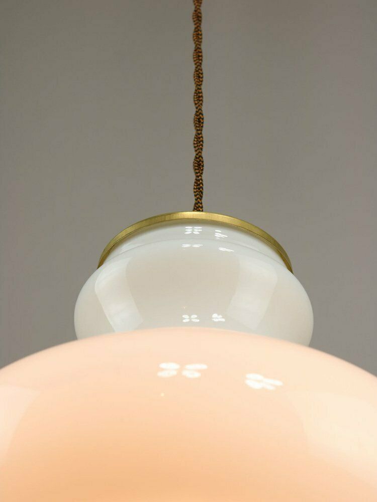 Mid Century Italian Brass And Opaline Pendant Lamp photo vintage