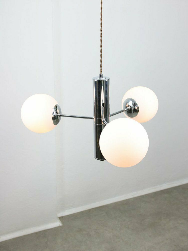 Lighting Vintage Italian Chrome And Opaline Sputnik Chandelier, 1970s photo