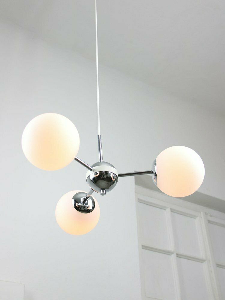 Vintage Italian Chrome And Opaline Sputnik Chandelier, 1970s photo furniture
