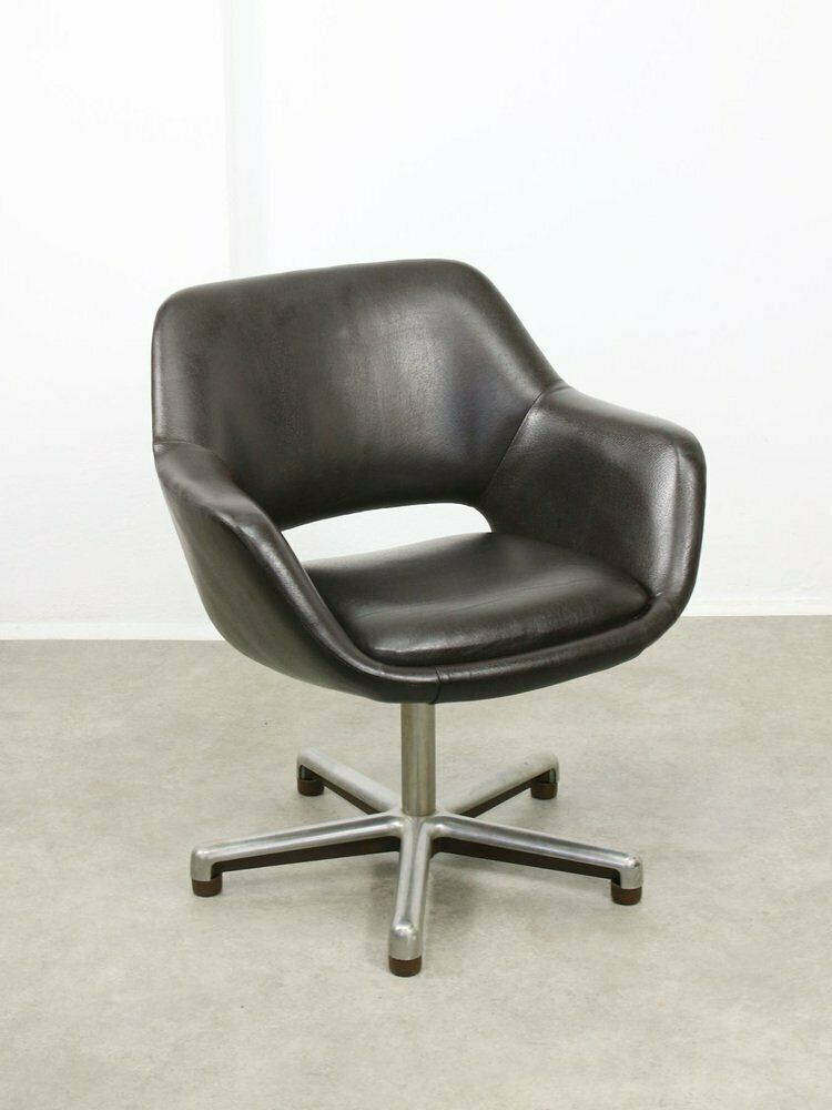 Mid Century Chocolate Brown Leather Swivel Chair photo buy