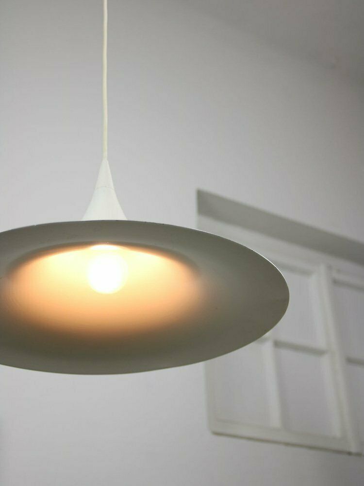 Danish White Trumpet Pendant Lamp Attributed To Claus Bonderup & Torsten Thorup photo furniture