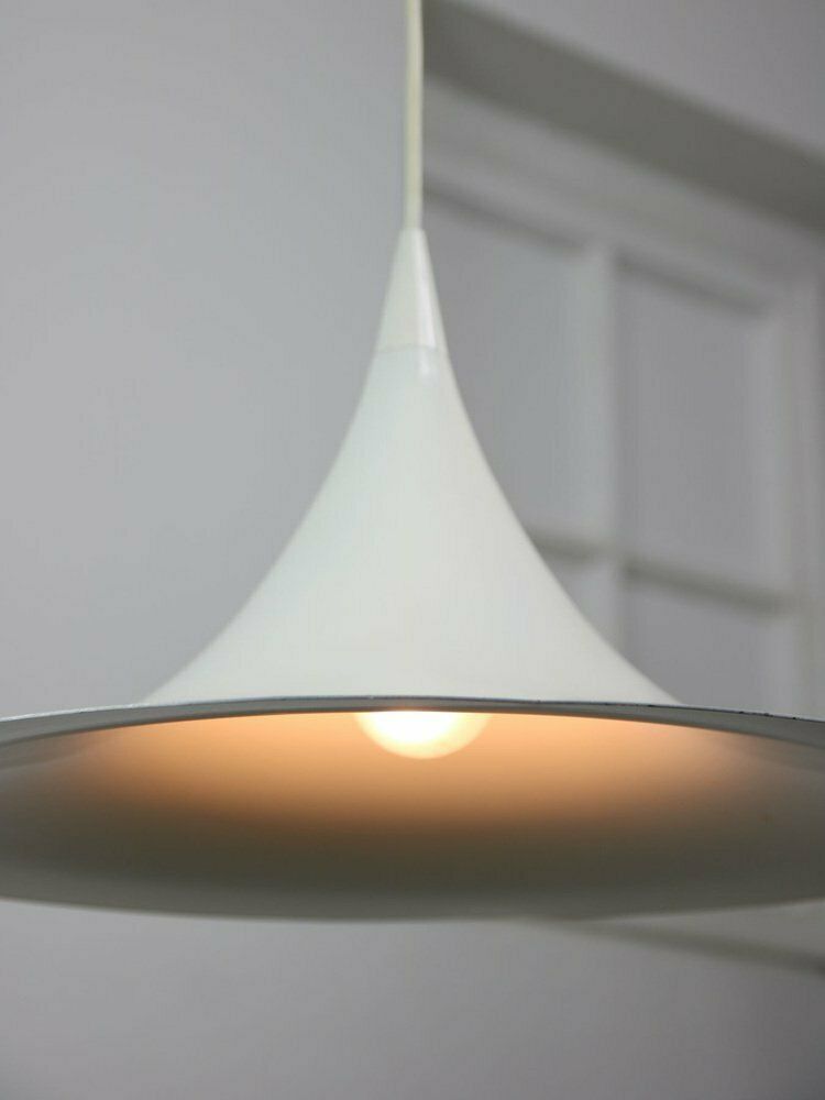 Danish White Trumpet Pendant Lamp Attributed To Claus Bonderup & Torsten Thorup photo vinterior