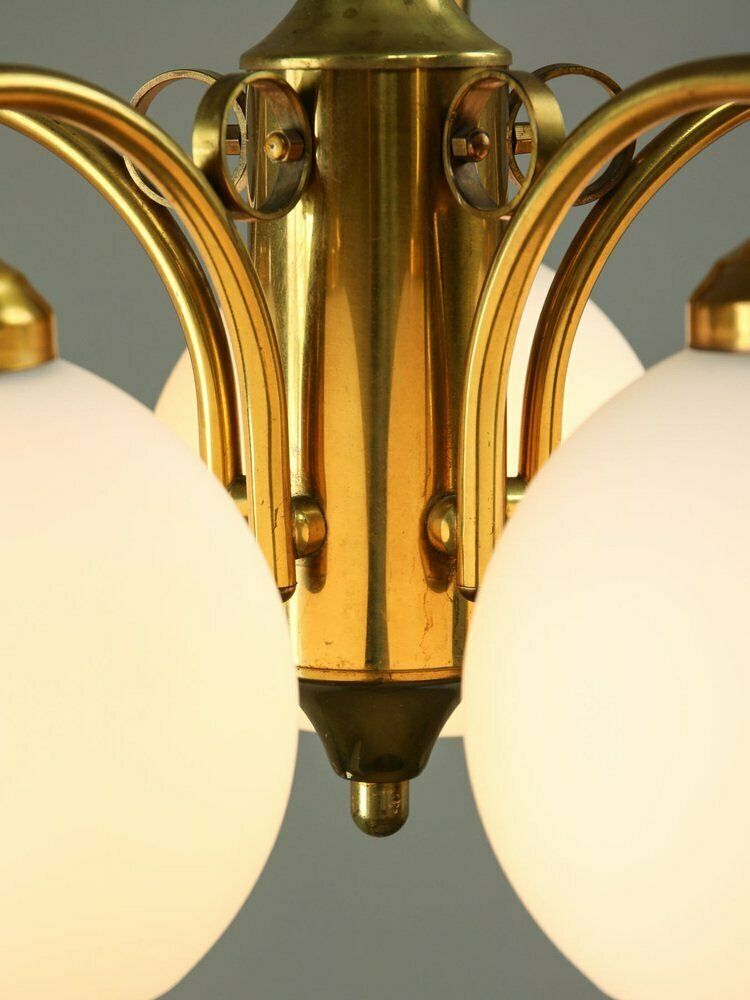 Mid Century Italian Brass And Opaline Chandelier photo buy