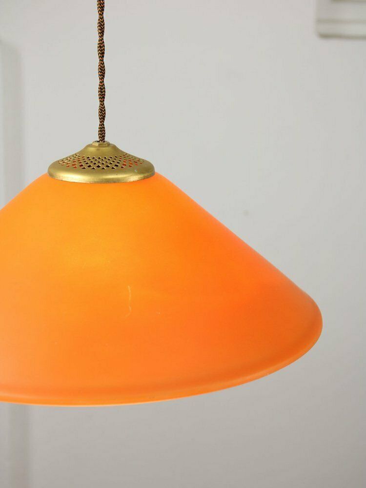 Vintage Italian Brass And Glass Pendant Lamp photo for sale