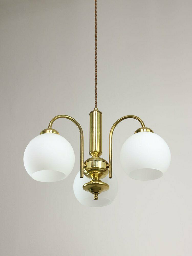 Mid Century Italian Brass And Opaline Chandelier
