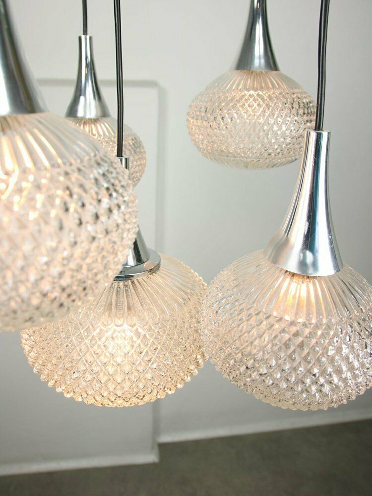 Vintage Italian Crystal And Chrome Chandelier, 1970s photo for sale