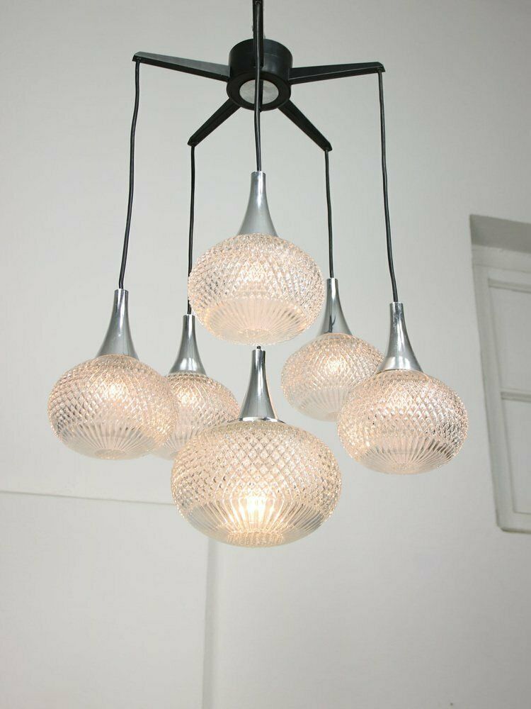 photo furniture Vintage Italian Crystal And Chrome Chandelier, 1970s