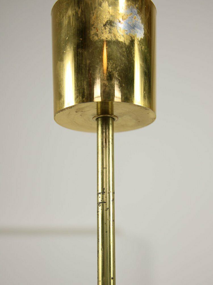 photo vintage Mid Century Italian Modern Brass And Opaline Chandelier