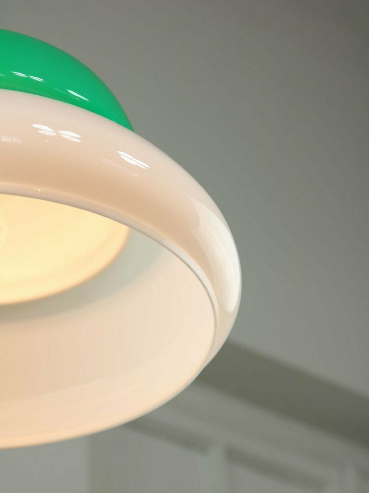 Italian Space Age Ceiling Lamp In Green In White & Green Acrylic Glass And Chrome, 1970s photo 519.0