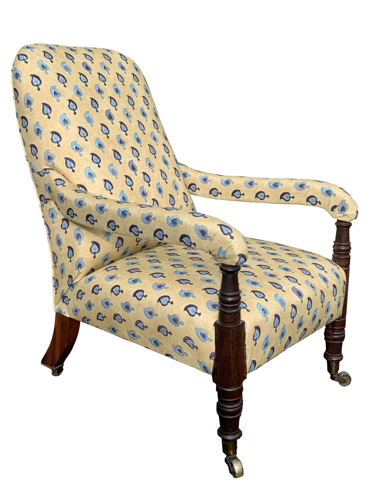 Antique Statement Open Armchair In A Floral Yellow Robert Kime Fabric photo furniture
