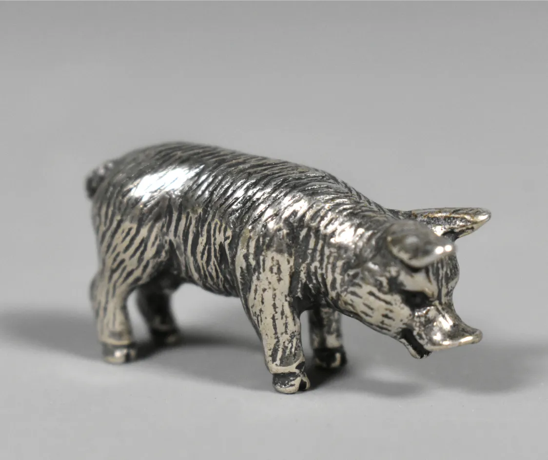 Collection Of Six Miniature Silver Pigs & Wild Boar photo vintage