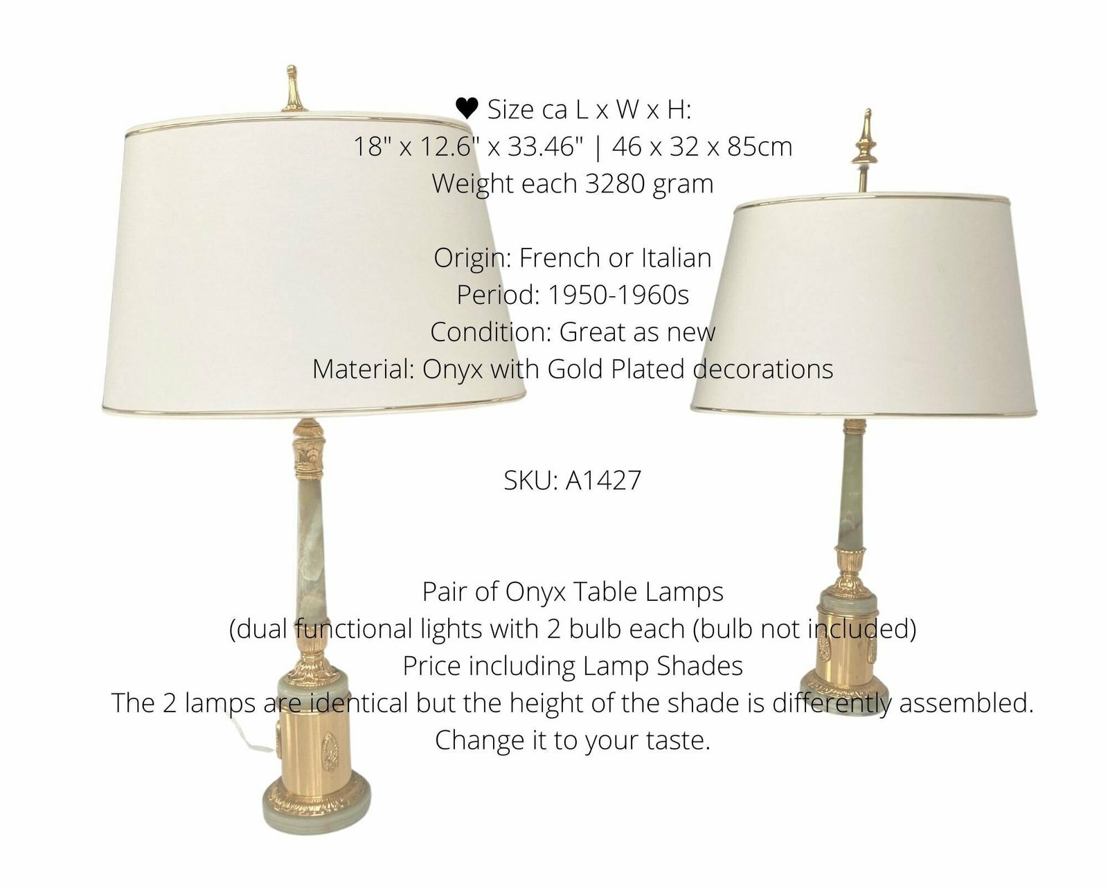 Paar Onyx Tafellampen | Grote Marmeren Lampen | Jaren 1950 photo furniture