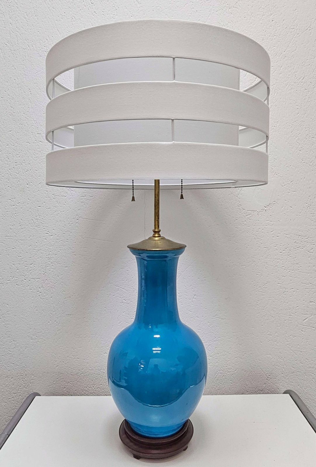 Rare Mid Century Modern Large Ceramic Table Lamp By Warren Kessler New York Done In Ceramics And Mahogany // Made In USA In 1950s