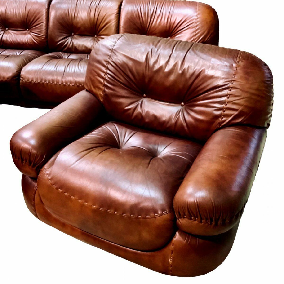 7000.0 Leather Living Room, A Sofa And Two Armchairs, Sapporo Model For Mobil Girgi. Italy 1970s photo