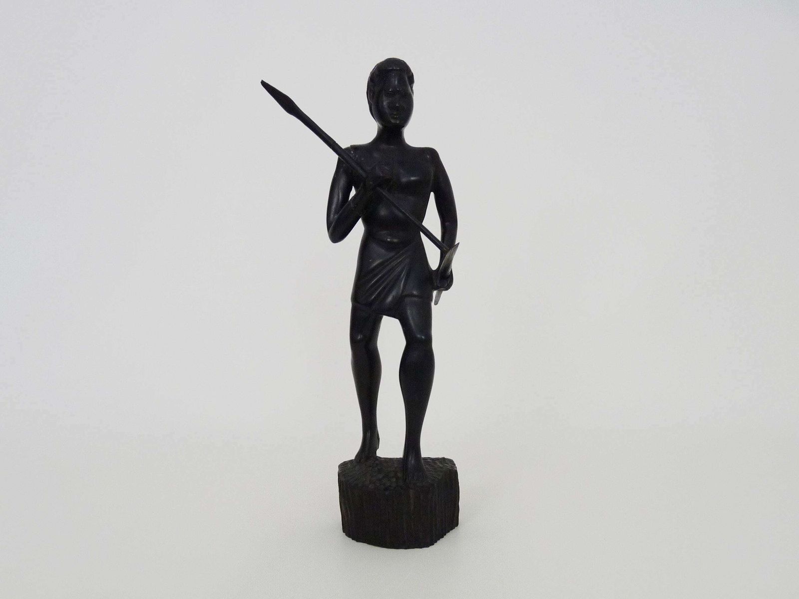 Malagasy School, Tananarive, Madagascar Art Deco Wooden Statuette 2 Spears. Signed F.Raydaly