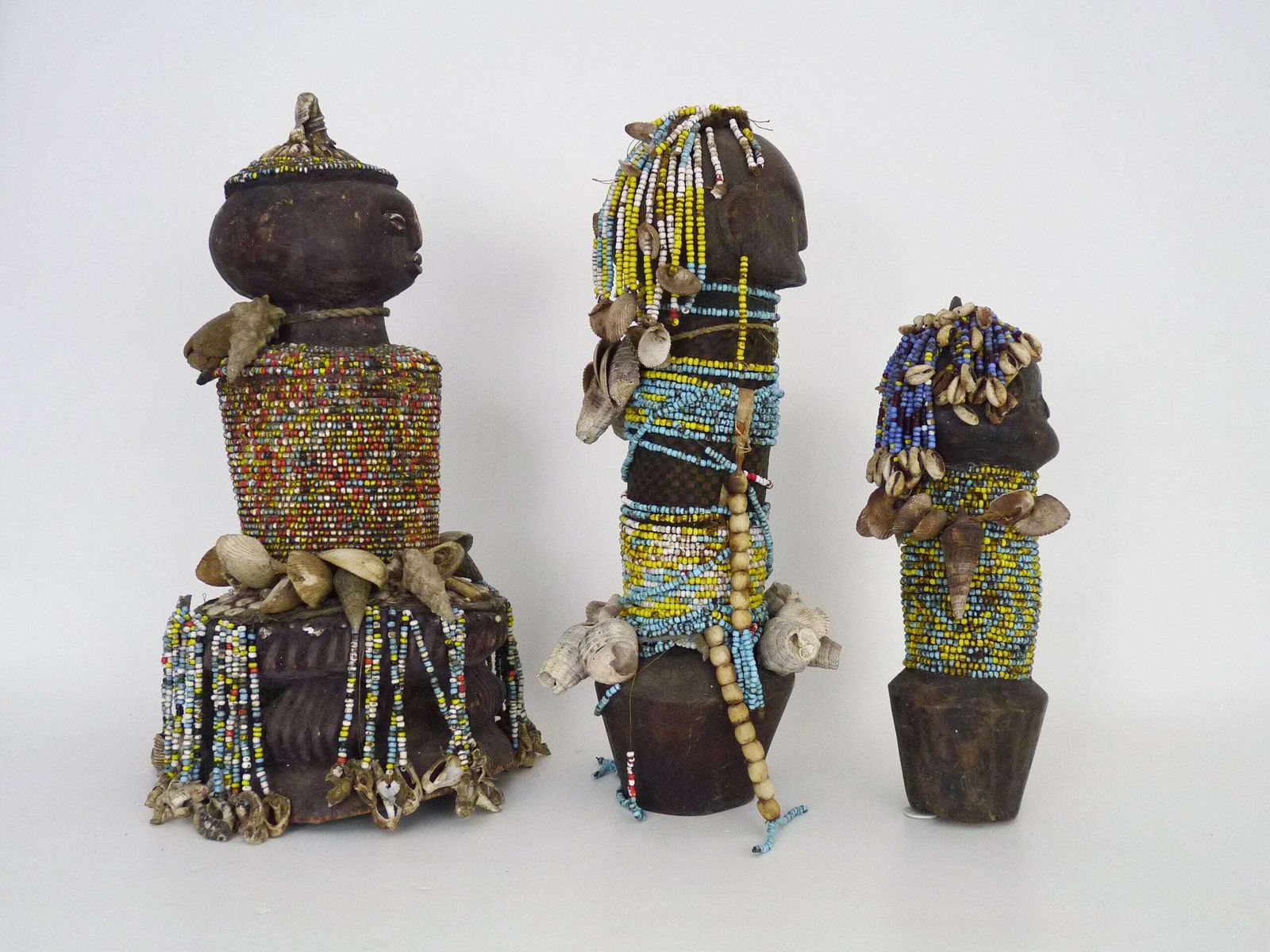 3 Namji Dowayo Dolls, Nigeria Cameroon. African Beaded Dolls. Tribal Art photo for sale