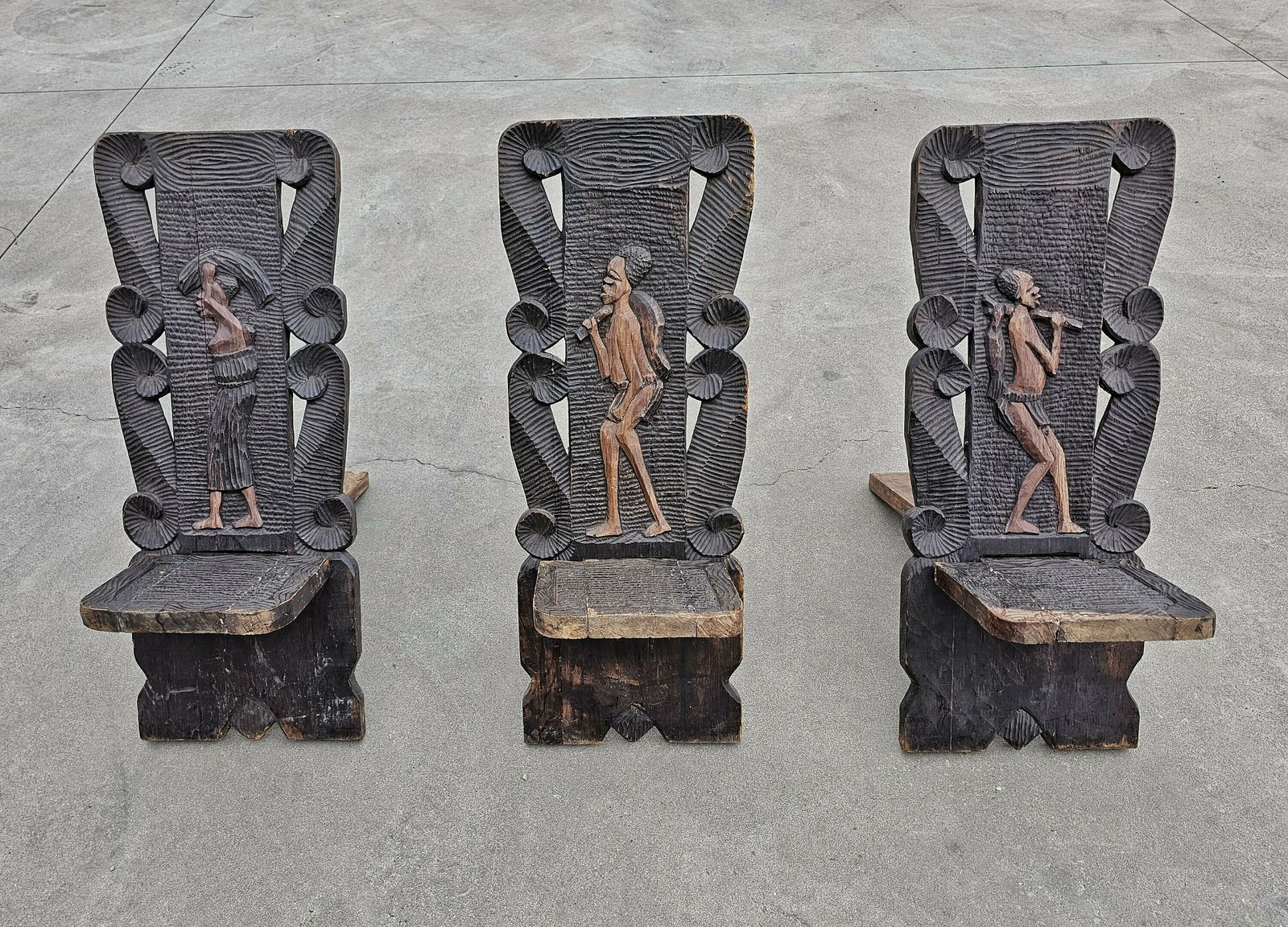 Antique Western African Stargazer Chairs Done In Hand Carved Wood By Yoruba Tribes // Made In Nigeria Ca. 1900s