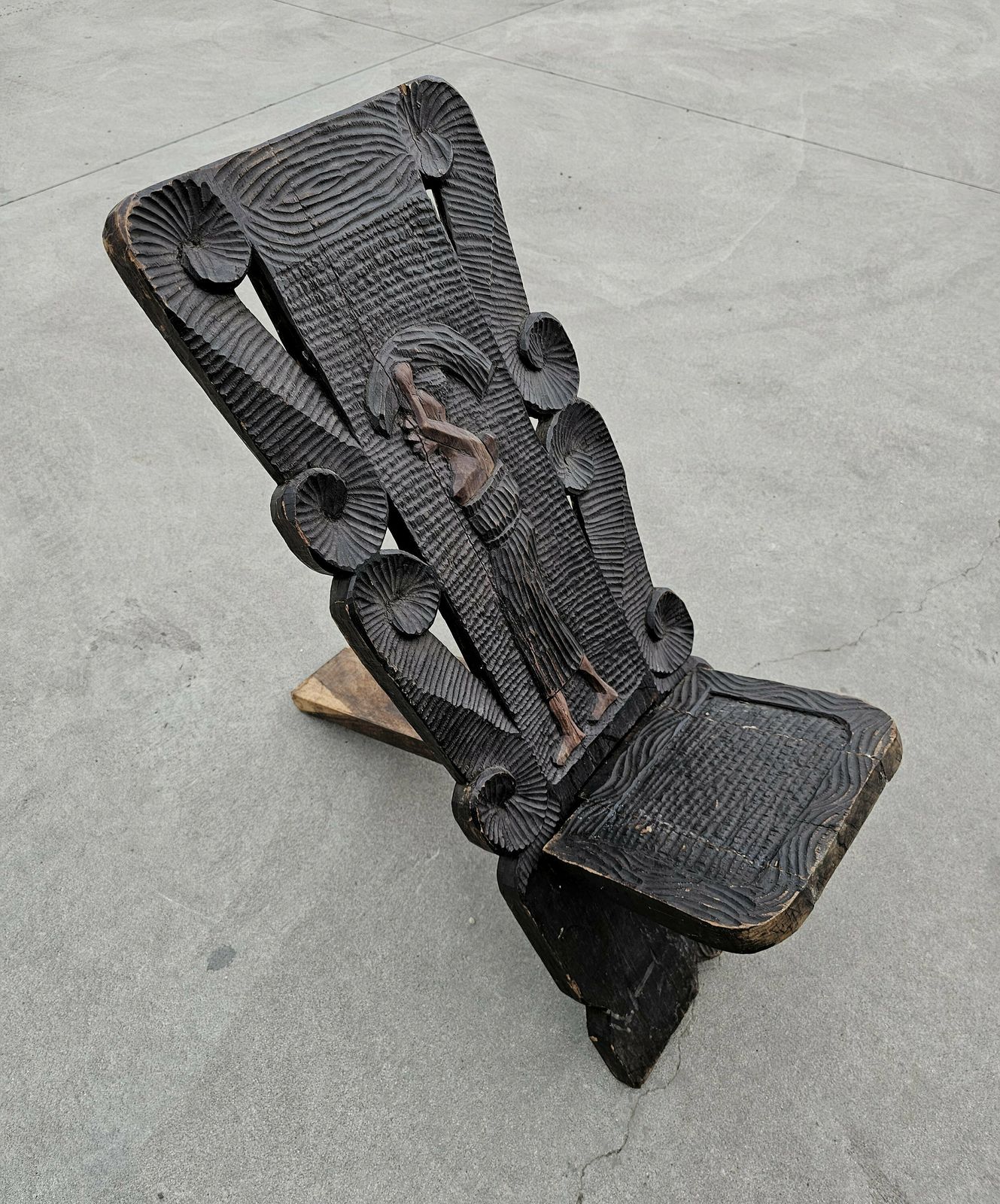 Antique Western African Stargazer Chairs Done In Hand Carved Wood By Yoruba Tribes // Made In Nigeria Ca. 1900s photo for sale