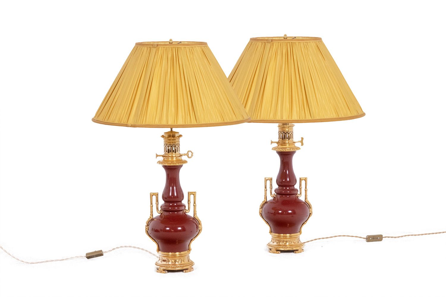 Pair Of Lamps In Red Sang De Bœuf Porcelain, Circa 1880