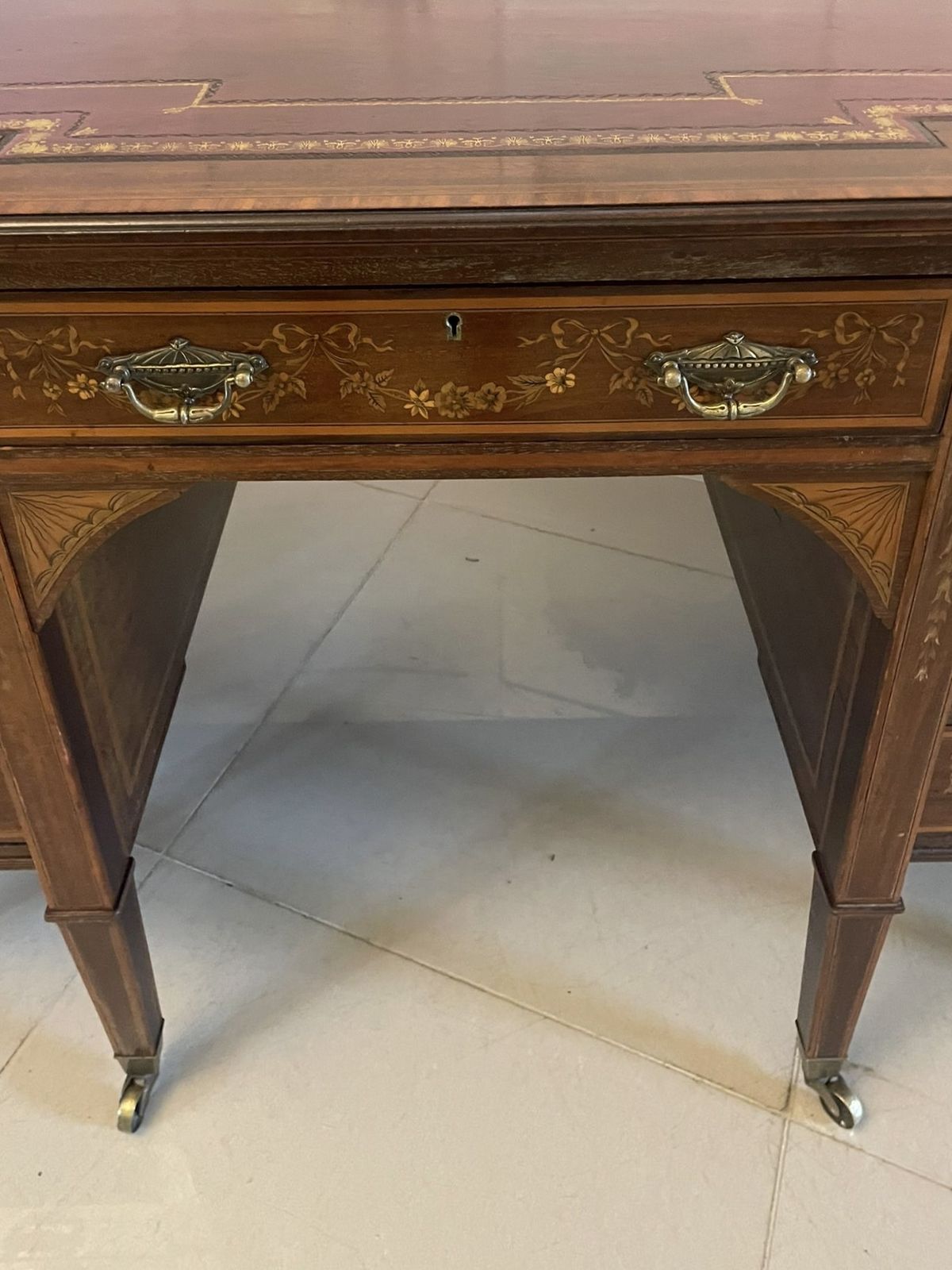 Outstanding Quality Antique 19th Century Mahogany Inlaid Kneehole Desk By Edwards And Roberts photo furniture