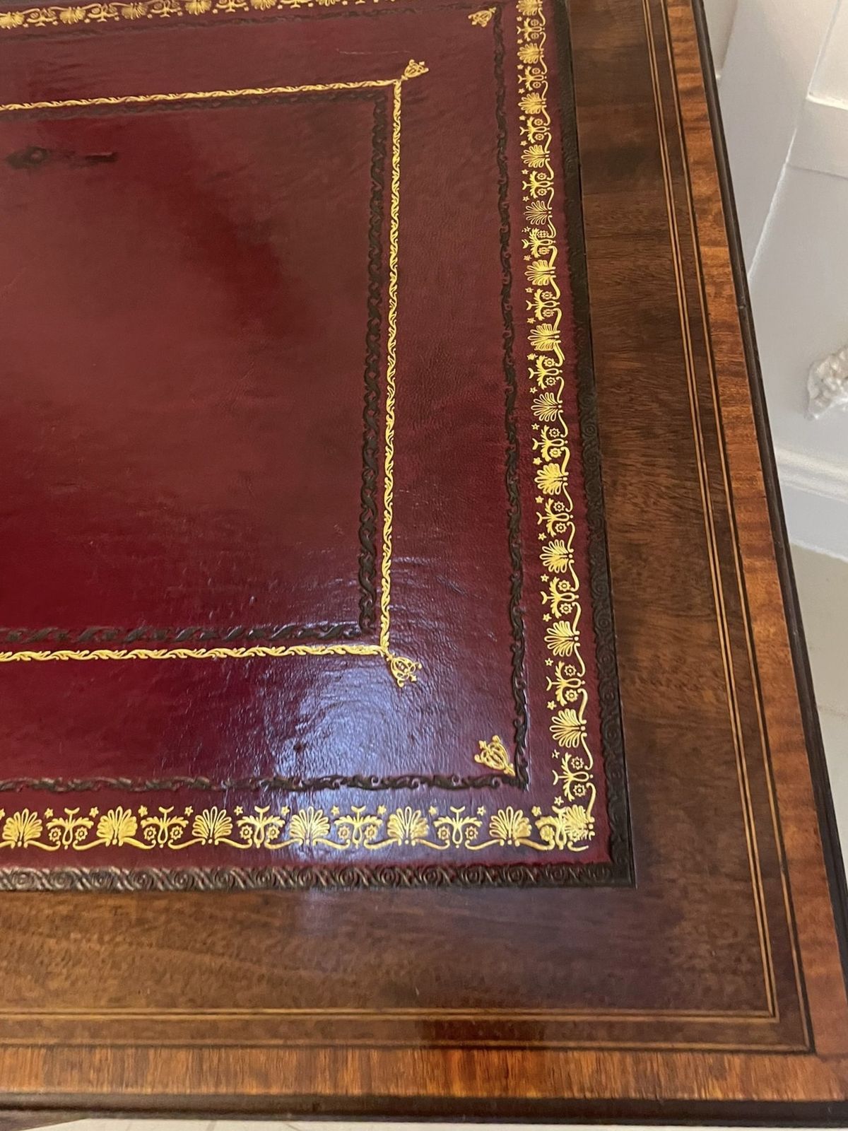 Furniture Outstanding Quality Antique 19th Century Mahogany Inlaid Kneehole Desk By Edwards And Roberts photo