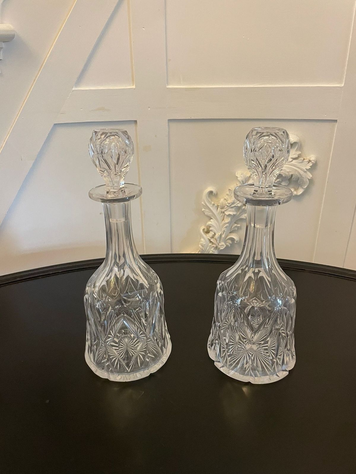 Quality Pair Of Antique 19th Century Cut Glass Decanters