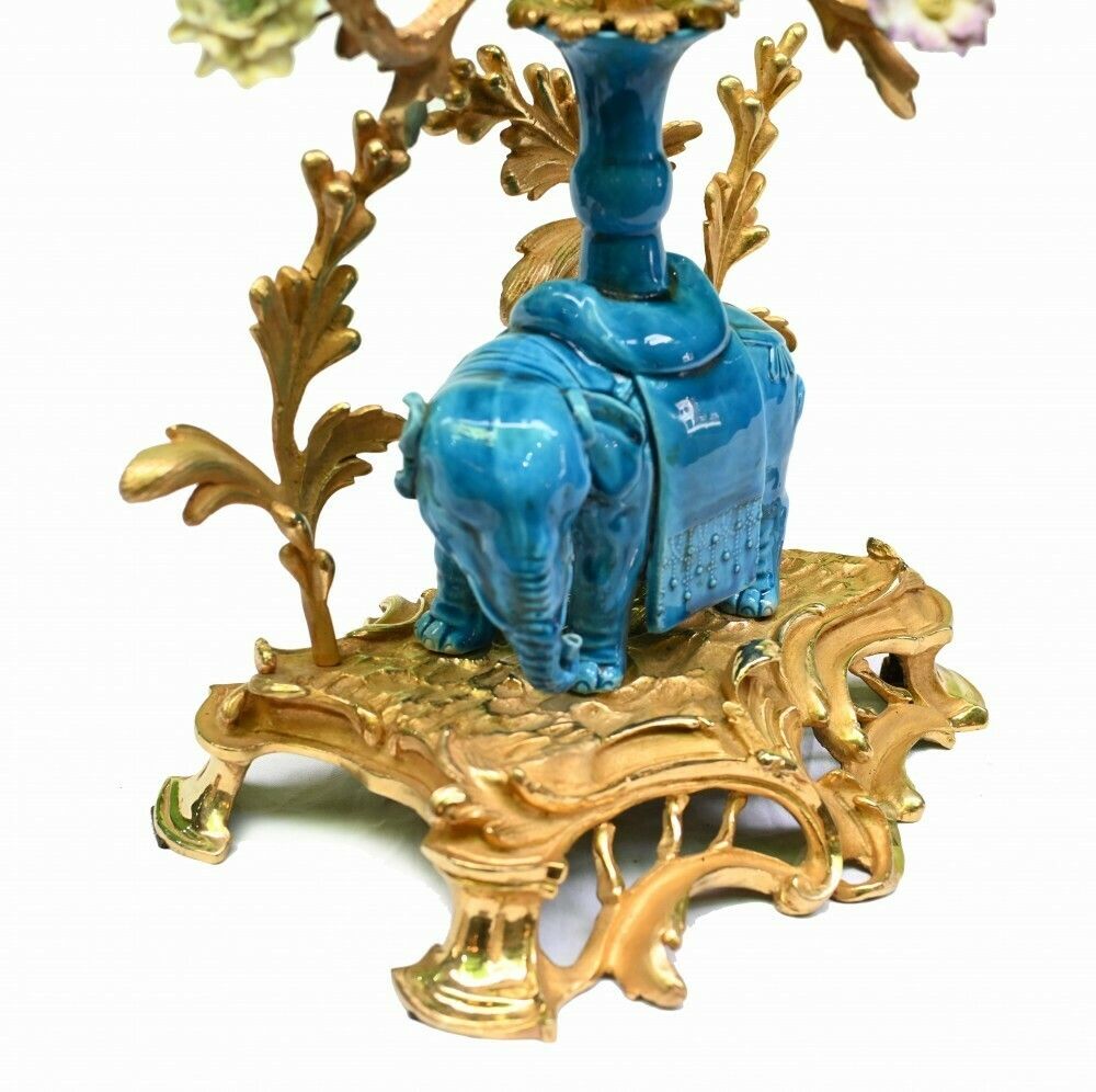 photo furniture Pair Regency Porcelain Elephant Candelabras Gilt 1880