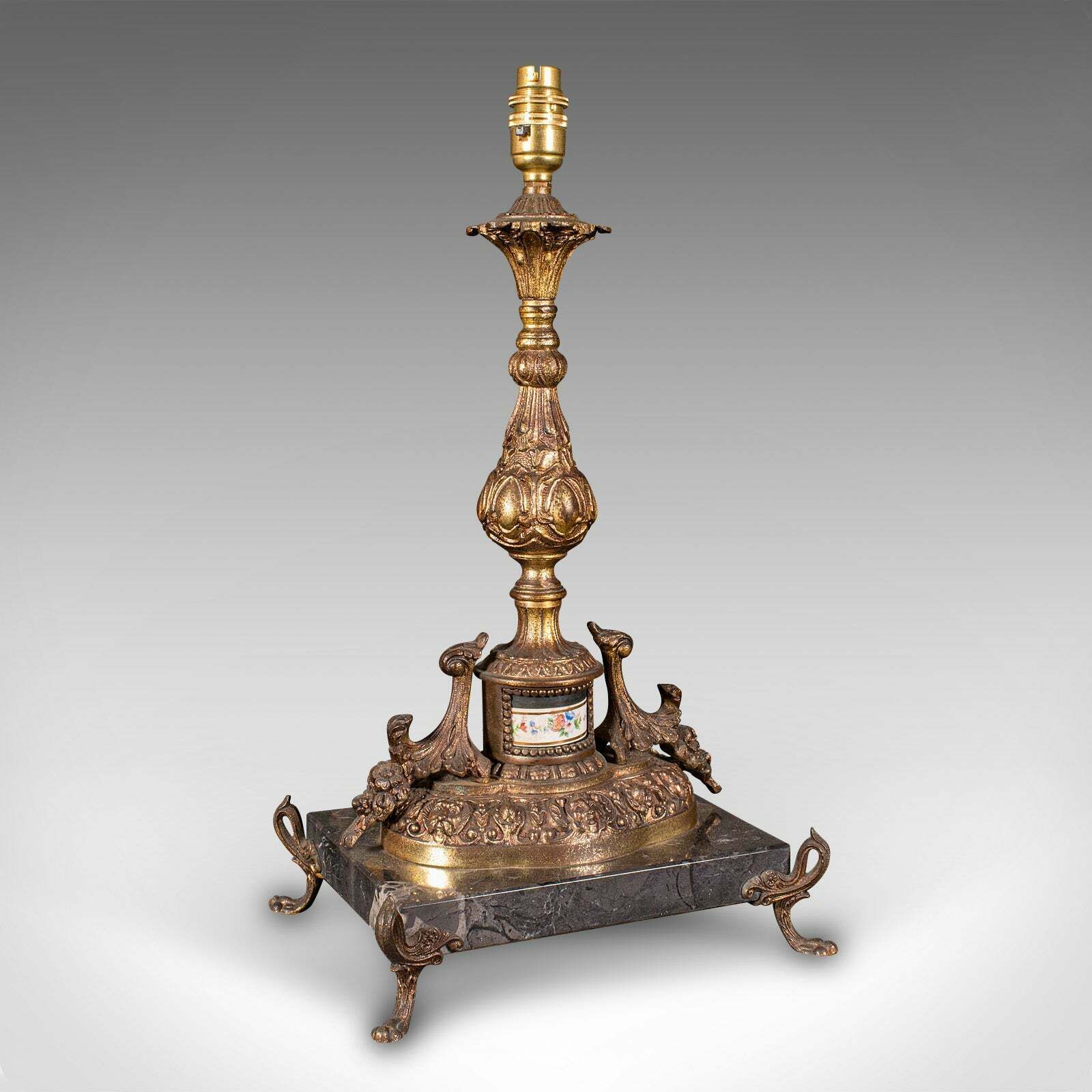 Pair Of Antique Lamp Bases, French, Gilt Metal, Marble, Table Light, Edwardian photo for sale