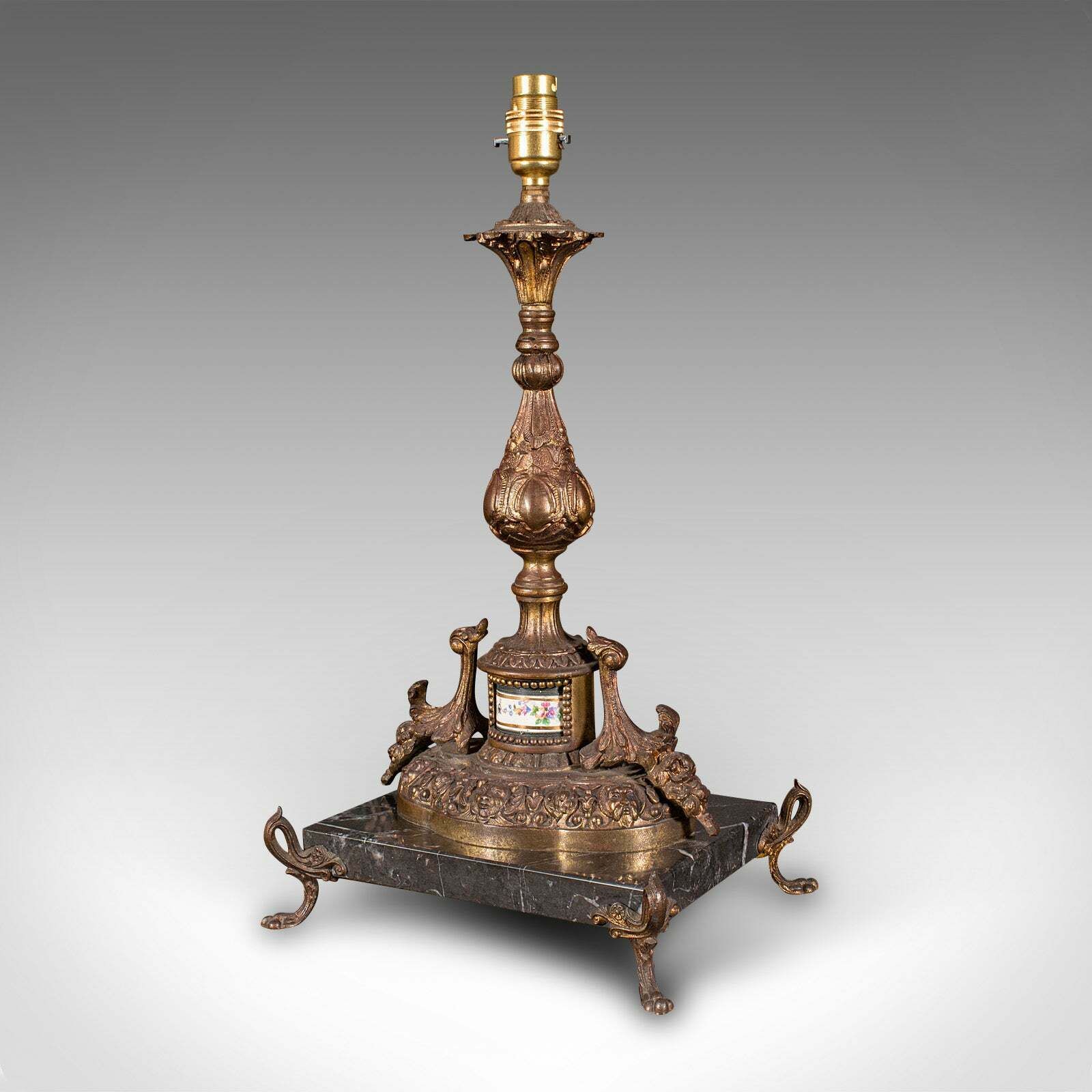 Pair Of Antique Lamp Bases, French, Gilt Metal, Marble, Table Light, Edwardian photo 2450.0