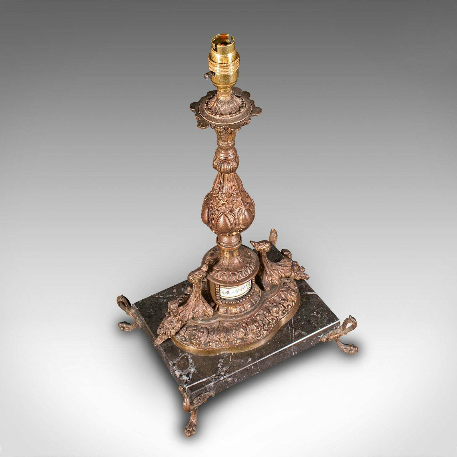 Pair Of Antique Lamp Bases, French, Gilt Metal, Marble, Table Light, Edwardian photo vintage