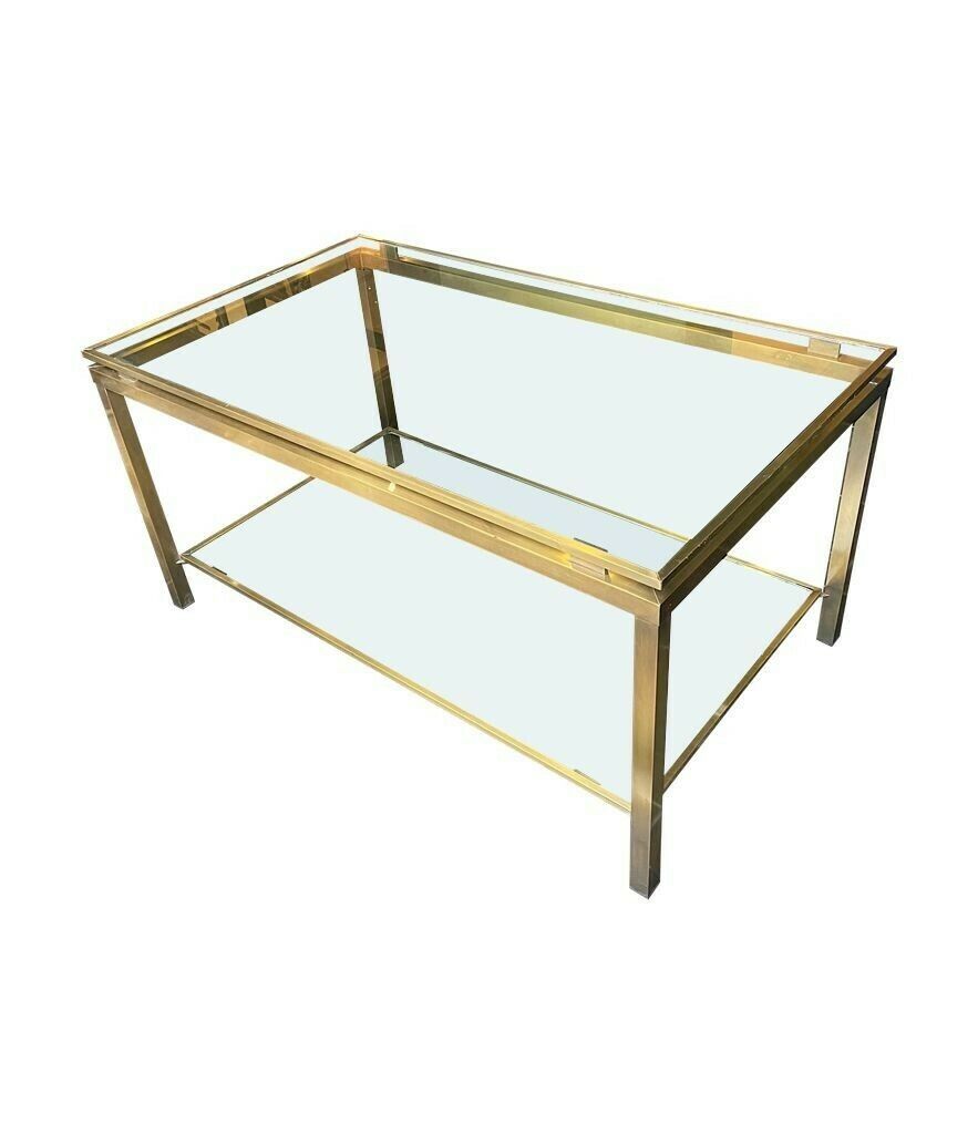 A French 1970s Gilt Metal Two Tiered Coffee Table In The Style Of Guy Lefevre photo for sale